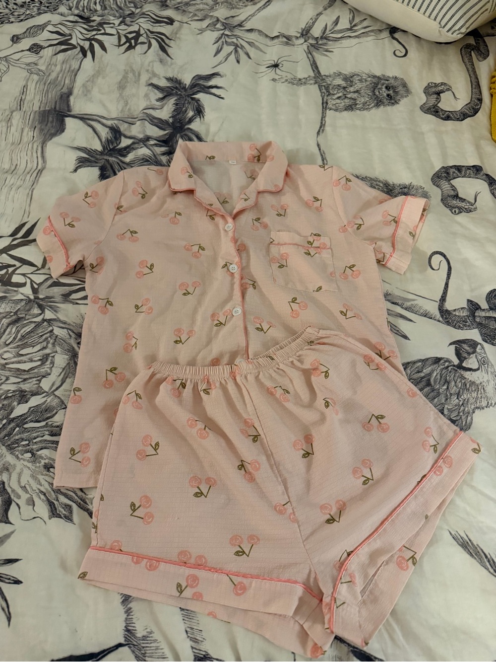 Pink Cherry Print Short Pajama Set